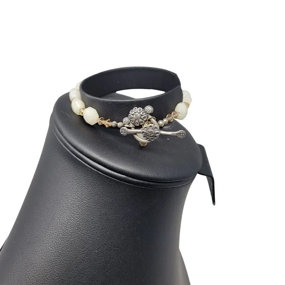 Artisan Handmade 925 Sterling Silver White Quartz Bicone Beaded Bracelet Healing